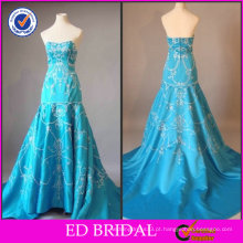 EDW432 Fabulous Strapless Bordado Tribunal Trem vestido de noiva com acento azul